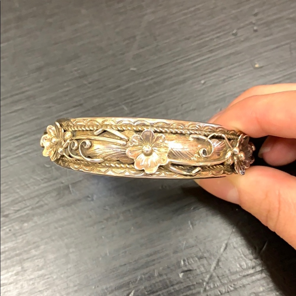 Native American sterling silver flower cuff